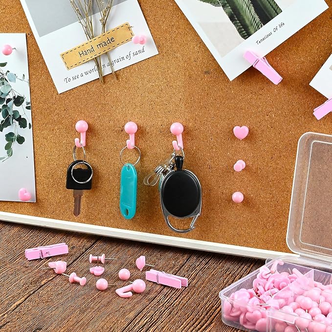 260 Pcs Push Pins Set 5 Styles Pink Thumb Tacks Cute Push Pins for Bulletin Board, Cork Board