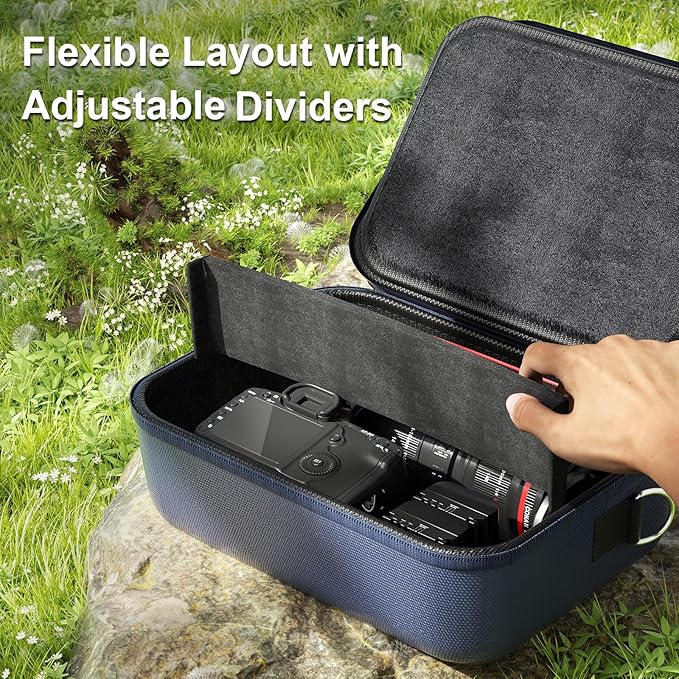 ProCase Hard Shell Camera Case for Canon Rebel T7/EOS R100/R50/DSLR/SLR/Nikon/Sony/Mirrorless Cameras, Soft Padded Digital Camera Travel Bag with 1 Shoulder Strap and 3 Adjustable Dividers -Navy