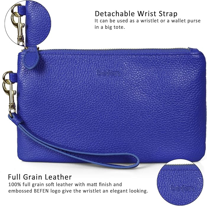 befen Genuine Leather Wristlet Clutch RFID Blocking Bag Cell Phone Wallet Purse Wristlet Wallet Purses and Handbags for Women