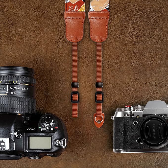 Padwa Lifestyle Japanese Art Style Brown Camera Strap - 2" Wide Double Layer Cowhide Head,Pure Cotton Camera Shoulder Straps,Adjustable Camera Neck Strap for All DSLR Cameras, Gifts for Photographers