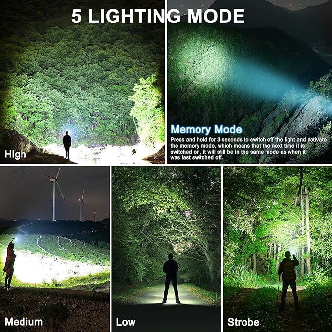 Flashlights High Lumens, USB Rechargeable Flashlight with LCD Digital Power Display, Zoomable LED Super Bright Flash Light, 4 Mode, IPX5 Waterproof for Camping, Emergencies and Outdoor