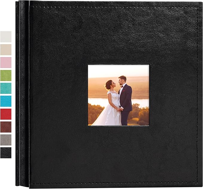 potricher Small Photo Album 4x6 200 Photos Leather Cover Picture Book with 200 Horizontal Pockets for Family Wedding Anniversary and Baby (Black)