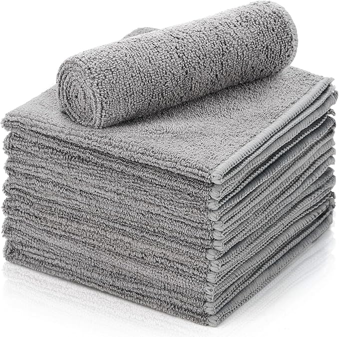 Honeydak 8 Pack Microfiber Record Cleaning Cloth, 12" x 12" Reuseable Anti Static Towels for Glasses, TV Screen, Laptop, Musical Instrument, Ultra Absorbent, Lint Free, Streak Free(Gray)