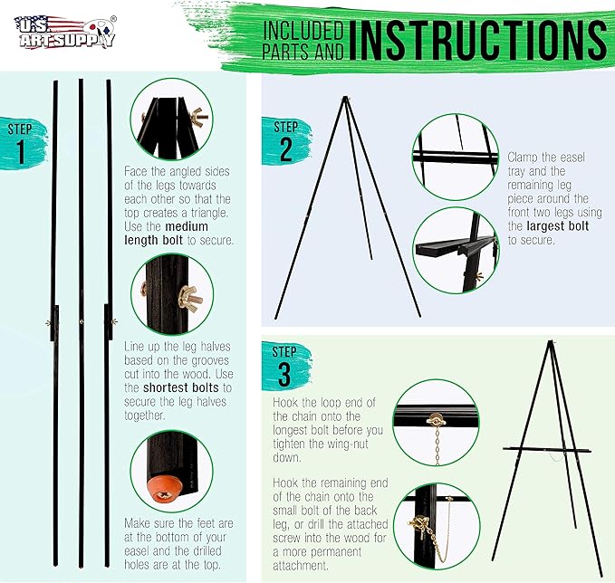 U.S. Art Supply 64" Black Wooden Easel Stand (12 Pack) - Adjustable A-Frame Tripod for Painting, Drawing & Signs - Lightweight Easels, Wood Easel Stand for Sign Wedding Display 40" Canvas Capacity