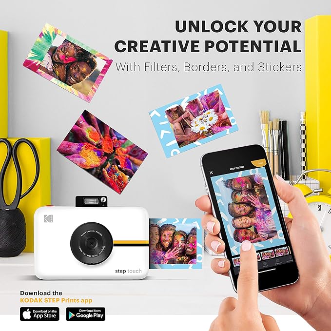 Zink Kodak Step Touch | 13MP Digital Camera & Instant Printer with 3.5” LCD Touchscreen Display, 1080p HD Video (White) Starter Bundle