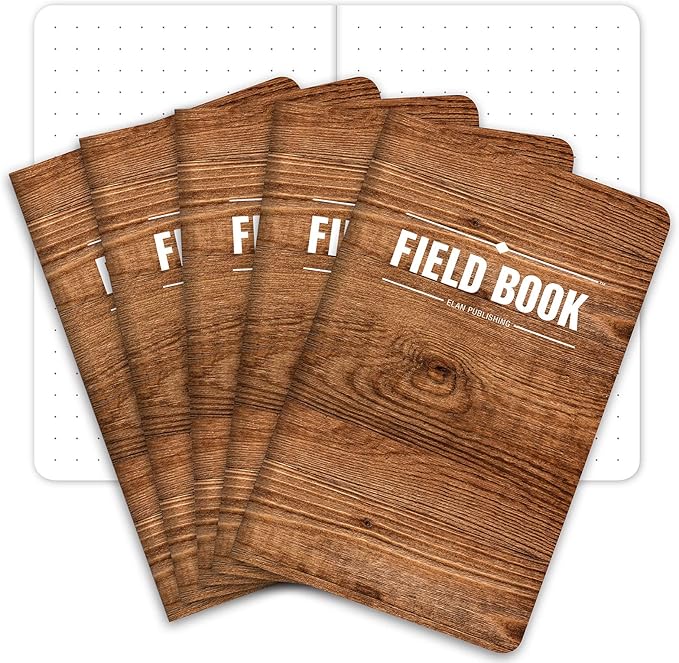 Elan Publishing Company Field Notebook/Pocket Journal - 3.5"x5.5" - Wood Pattern - Dot Graph Memo Book - Pack of 5