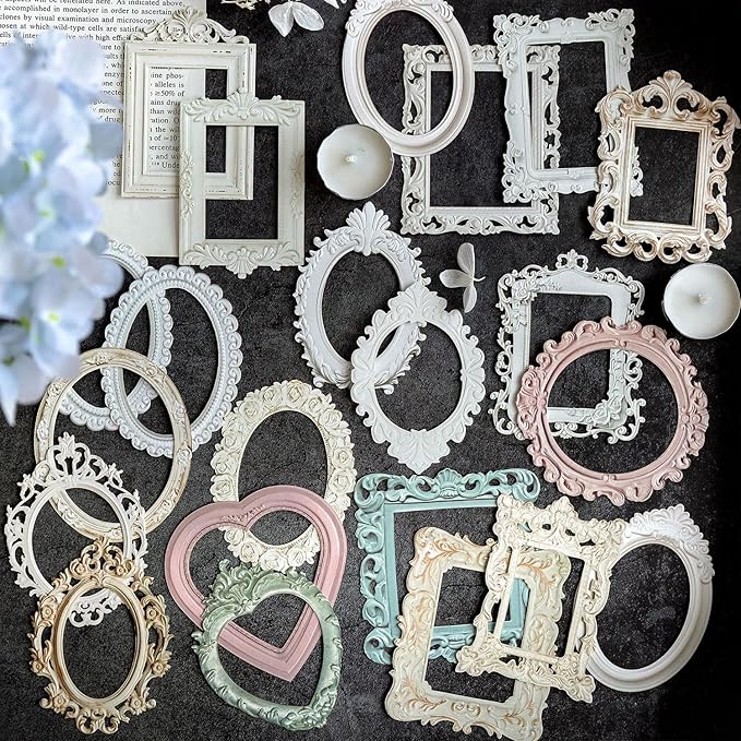 40Pcs Embossed Vintage Frames Scrapbook Decorative Paper, 4 Packs Small Photo Frame Card Cutouts for Card Making Junk Journaling Scrapbooking Supplies Notebook Photo Album Decor Non-Sticky