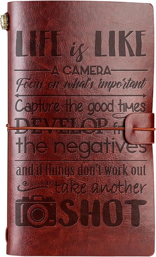 Photographer Gifts Journal for Women, Men, Photography Gifts for Photographers, Leather Embossed Refillable Notebook, Sketchbook, Travel Diary, 7x5 Inches - Camera