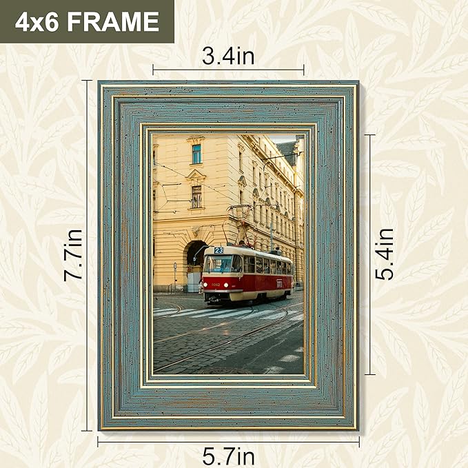 Vittanly 4x6 Picture Frame Set of 4, Vintage Photo Frame for Wall or Tabletop, Display 4x6 Pictures, Rustic Farmhouse Home Decor, Blue