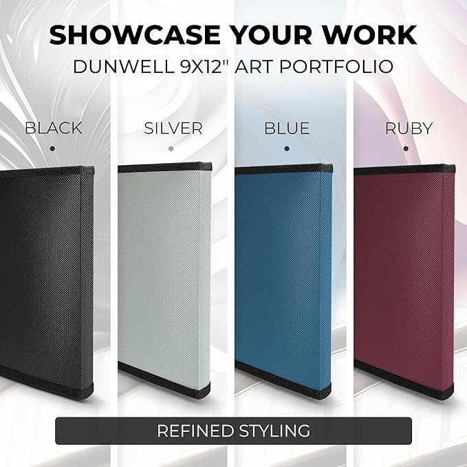 Dunwell 9x12 Art Portfolio Binder, Black Mounting Paper, Portfolio Binder for Artwork, 9 x 12 Art Folder, 24 Pockets Display 48 Pages, Acid-Free Poly Presentation Book