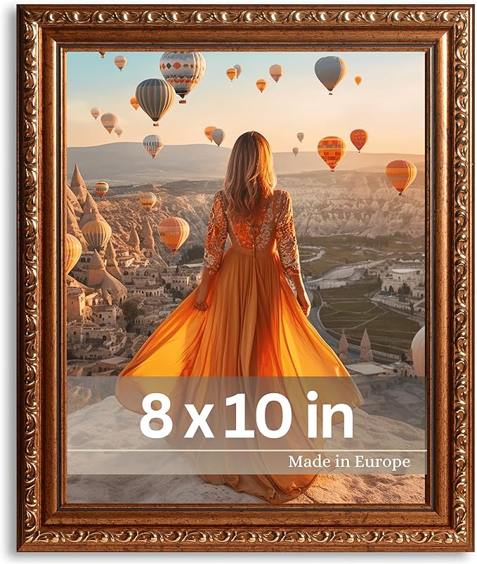 VictoR Picture Frame Chagall 8x10 Brown Gold - Vintage Picture Frames with Shutterproof Acrylic Glass - 8 x 10 Photo Frame - Brown Picture Frames - Antique - only for hanging