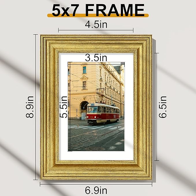Vittanly 5x7 Picture Frames Set of 2, Ornate Vintage Photo Frame for Wall or Tabletop, Display 4x6 Pictures with Mat or 5x7 without Mat, Rustic Gold
