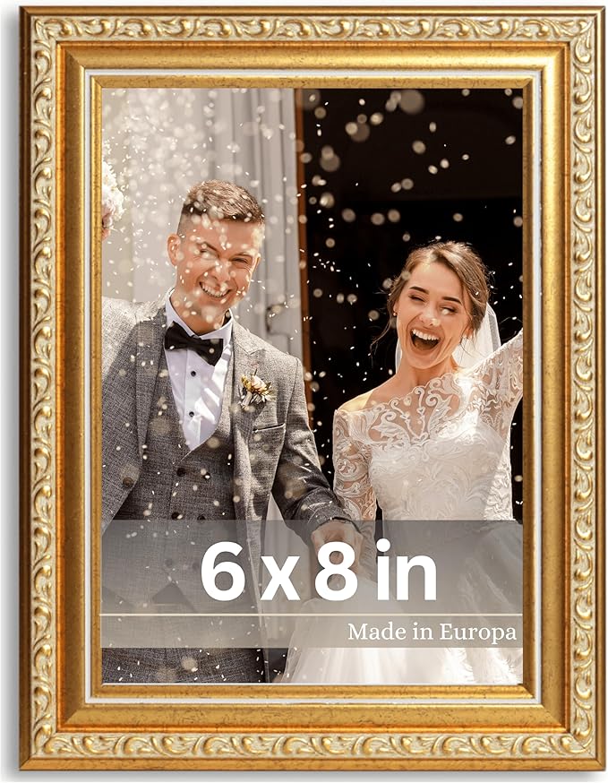 VictoR Picture Frame Chagall 6x8 Gold - Vintage Picture Frames with Shutterproof Acrylic Glass - 6 x 8 Photo Frame - Gold Picture Frames - Antique