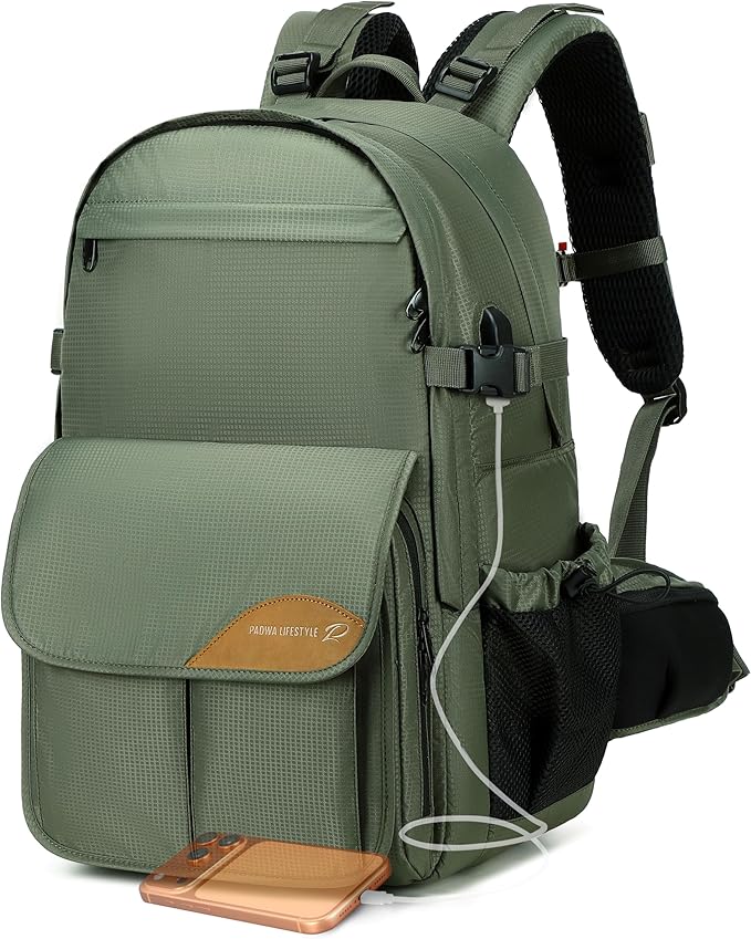 Padwa Lifestyle Professional Camera Backpack - Large Capacity Photography Camera Bag with Thick Padded Comfort Strap and Wide Waist, Versatile Photographer,Multi Cameras,Lensas,a Laptop(Green Nylon)