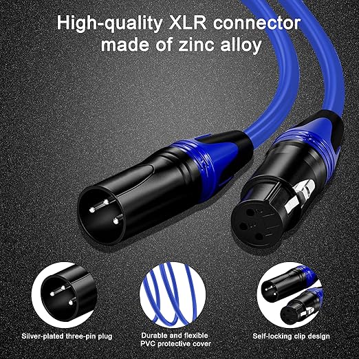 XLR Cable 6.6FT 2Pack Green+Blue- Premium Balanced Microphone Cable 3-Pin XLR Male to Female Mic Speaker Cable, Pure Copper and Plated Conductors