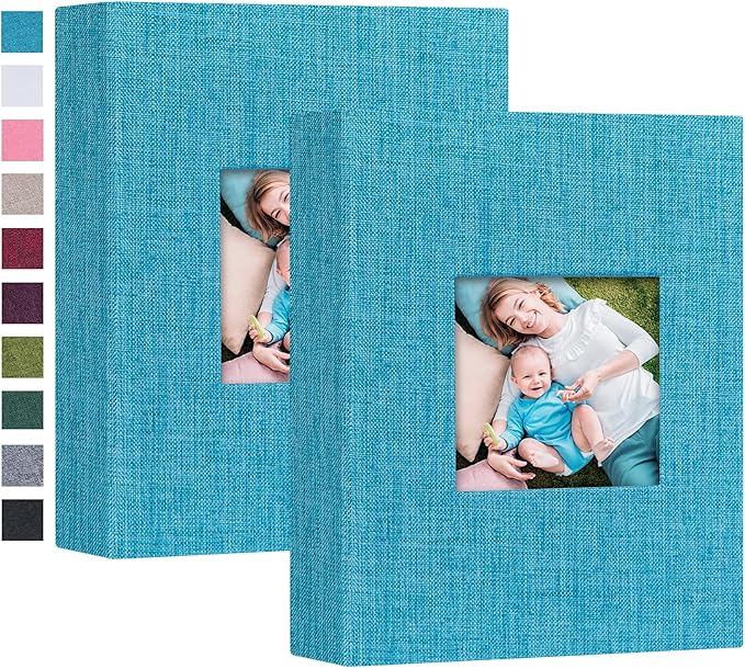 Mublalbum 2 Pack 4x6 Inch Blue Linen Hardcover Photo Albums with 26 Pages Each
