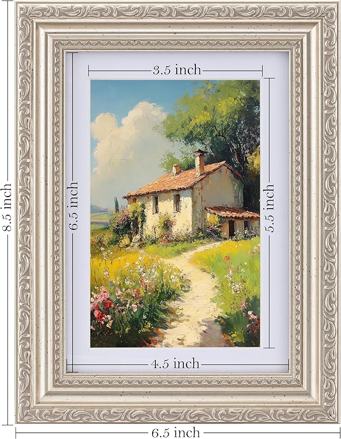 eletecpro 5x7 Picture Frames Set of 4, 5 x 7 Vintage Frames with Glass Cover, 5 by 7 Photo Frame Displays 4x6 Photo with Mat or 5x7 without Mat for Tabletop or Wall Decor, Silver Beige