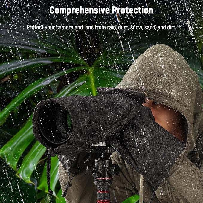 NEEWER Camera Rain Cover, Small Size Durable Nylon Raincoat Compatible with Canon Sony Nikon DSLR Mirrorless Vlog Camera & Lenses Within 200mm, with Sleeves, Drawstrings, Viewing Window, PB003