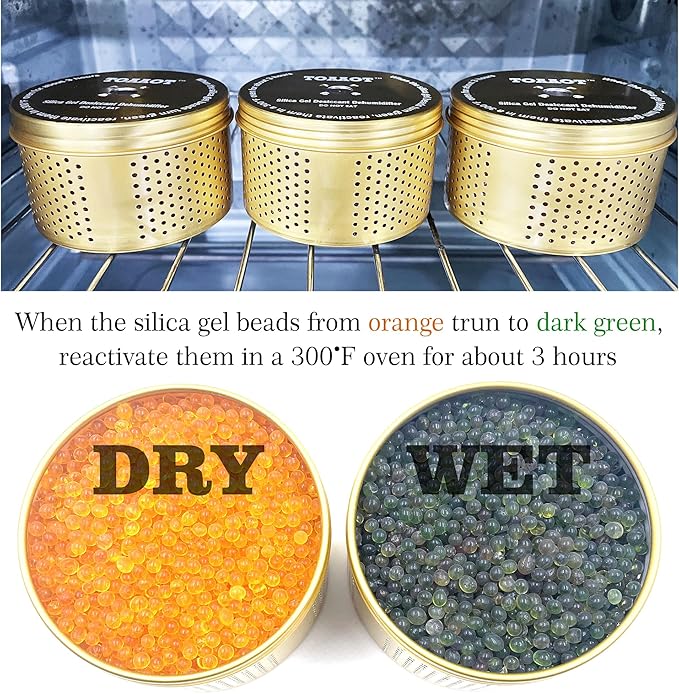 Gun Safe Dehumidifier 200g - Small Silica Gel Desiccant Canister, Moisture Absorber for Gun Cabinets & Safes, Protect 27 Cubic Feet, Gold, Aluminum Shell