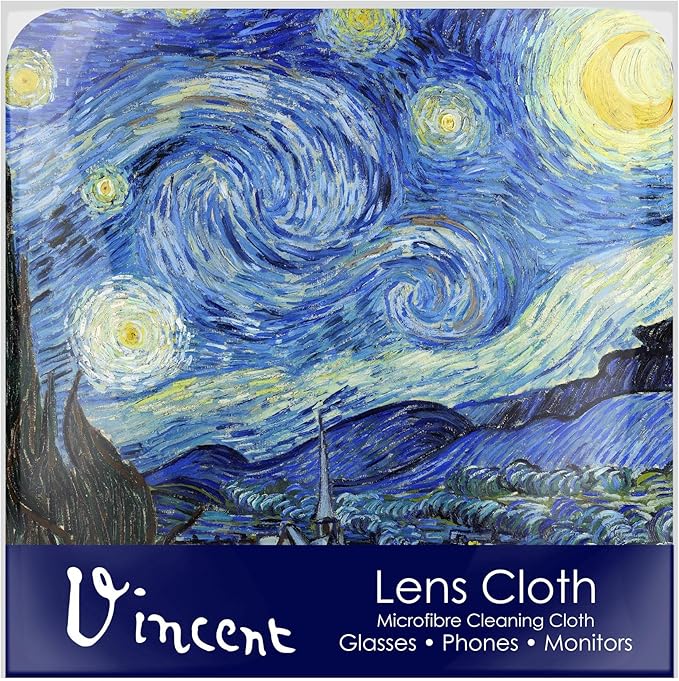 Quality Microfiber Lens Cleaning Cloth - 6”x6” - for Eyeglasses, Sunglasses, Phones, Screens, Blue-Light Glasses, Monitors - Fine Art Design (Van Gogh "Starry Night")