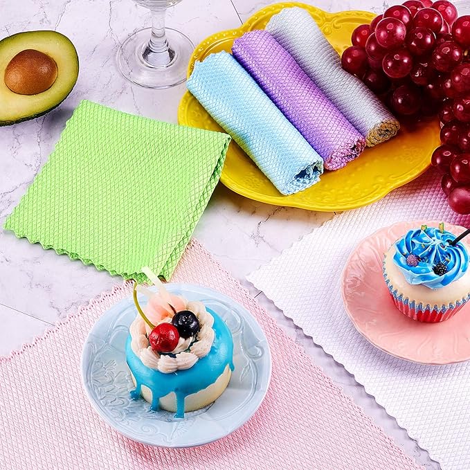 9 Pieces Fish Scale Cloth Microfiber Cleaning Nanoscale Glass Cleaning Cloth Wave Pattern Fish Scale Rag for Washing Windows, Mirrors and More (Basic Colors)