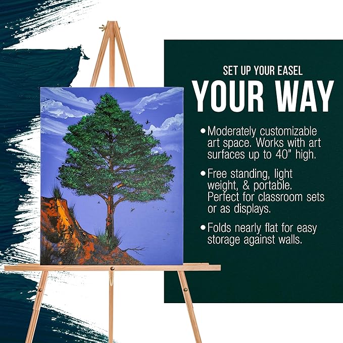 U.S. Art Supply 64" Wooden Easel Stand (4 Pack) - Adjustable A-Frame Tripod for Painting, Drawing, Photos & Signs - Lightweight Easels, Wood Easel Stand for Sign Wedding Display 40" Canvas Capacity