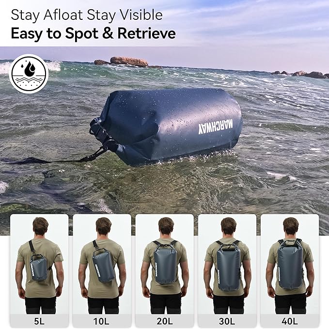 MARCHWAY Floating Waterproof Dry Bag Backpack 5L/10L/20L/30L/40L, Roll Top Sack Keeps Gear Dry for Kayaking, Rafting, Boating, Swimming, Camping, Hiking, Beach, Fishing