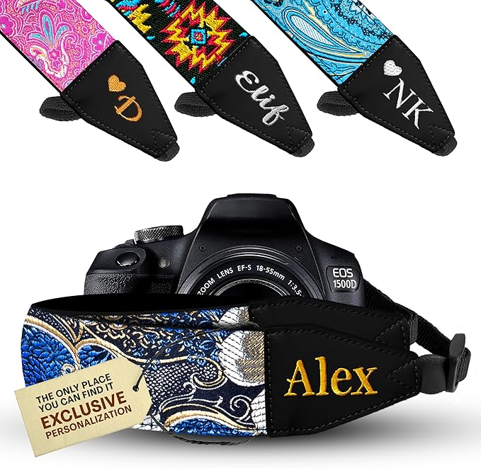 Art Tribute Camera Strap for All DSLR and Mirrorless Cameras. Add Your Name Or Initials Make It a Personalized Gift