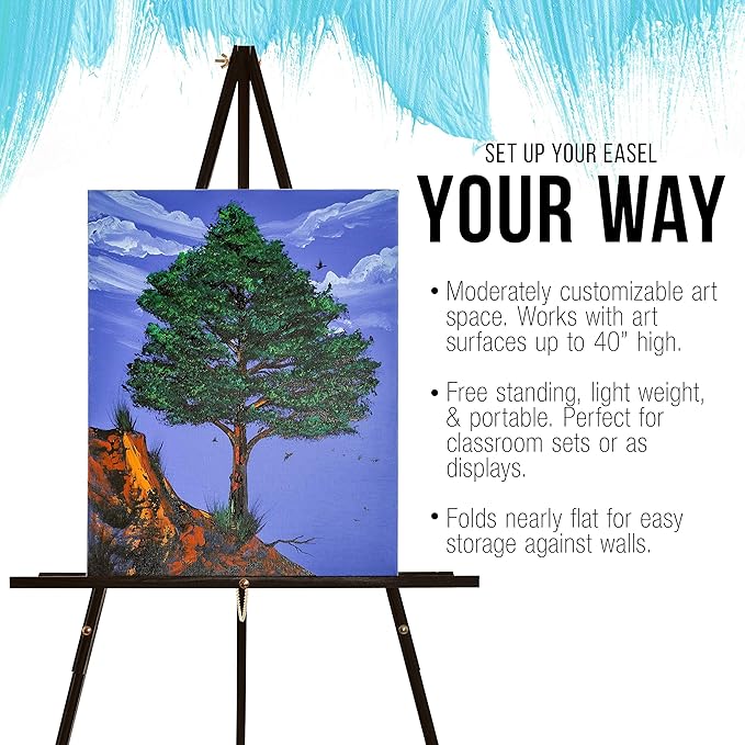 U.S. Art Supply 64" Black Wooden Easel Stand - Adjustable A-Frame Tripod for Painting, Drawing, Photos & Signs - Lightweight Easels, Wood Easel Stand for Sign Wedding Display 40" Canvas Capacity