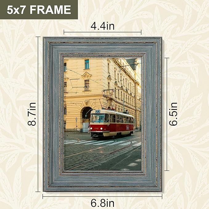 Vittanly 5x7 Picture Frame Set of 4, Vintage Photo Frame for Wall or Tabletop, Display 5x7 Pictures, Rustic Farmhouse Home Decor, Vintage Blue