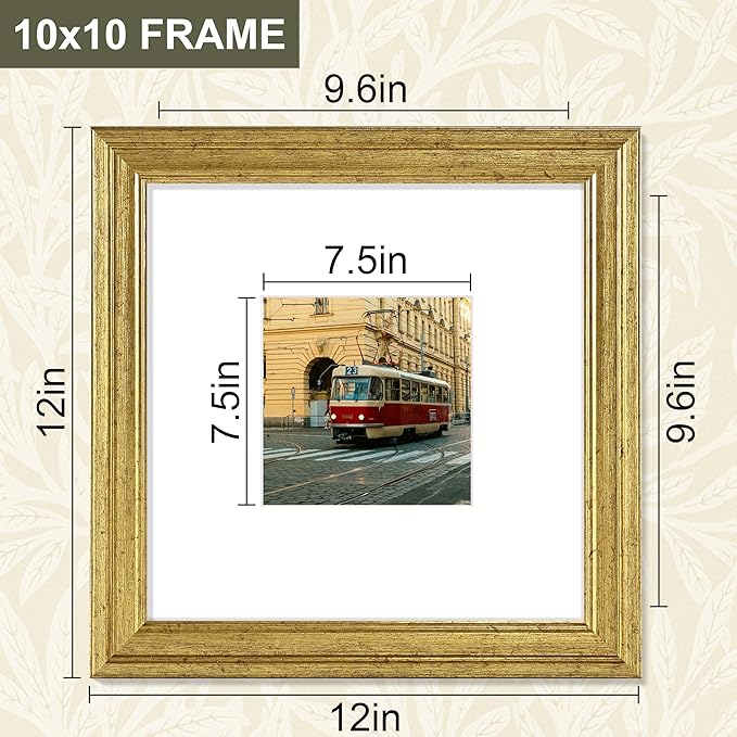 Vittanly 10x10 Picture Frame Set of 4, Vintage Photo Frame for Wall or Tabletop, Display 8x8 Pictures with Mat or 10x10 without Mat, Rustic Farmhouse Home Decor, Gold