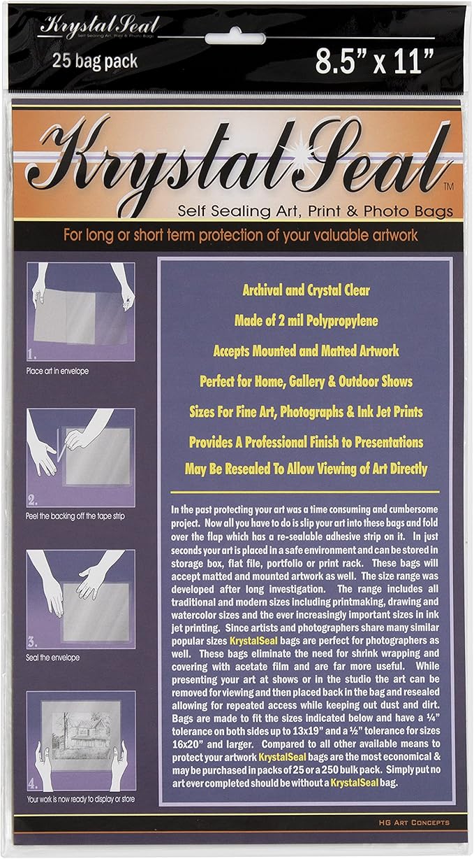 Creative Mark Krystal Seal ATC Art and Photo Bags - Archival Polyethylene Sealing Bags for Paintings, Artwork and Photo Storage - 8.5 x 11- Pack of 25