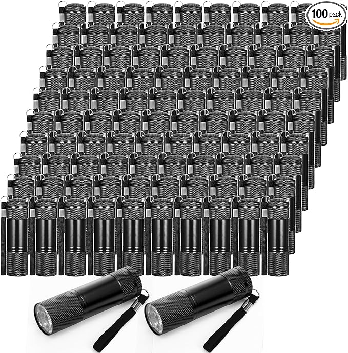 VIHOSE 100 Pcs Mini Flashlights Bulk Valentines Classroom Gifts Flashlight Aluminum LED Handheld Torches for Party Favors Night Reading Camping Emergency Gifts, Batteries Not Included(Black)