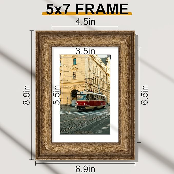 Vittanly 5x7 Picture Frames Set of 2, Ornate Vintage Photo Frame for Wall or Tabletop, Display 4x6 Pictures with Mat or 5x7 without Mat, Walnut