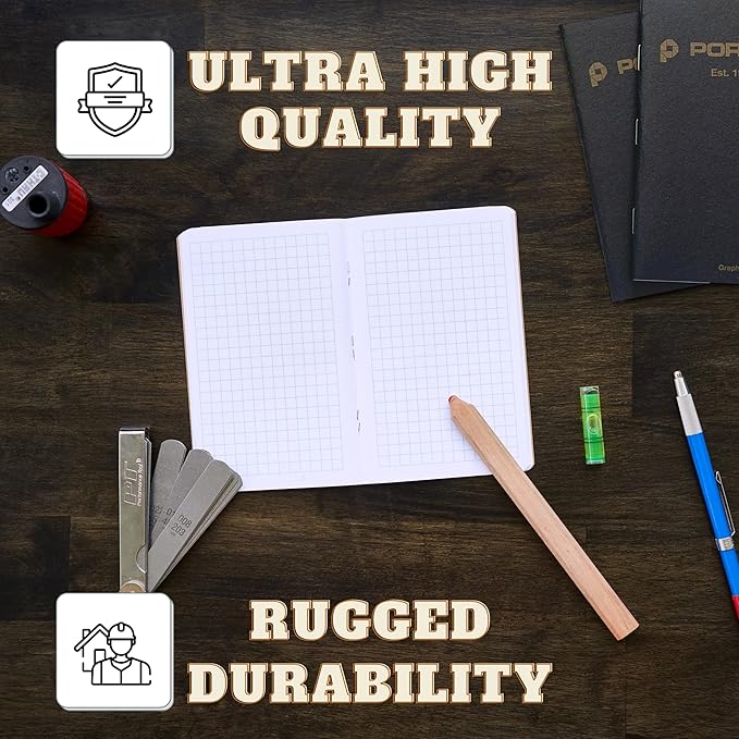 Portage Small Graph Notebook- Notepad for Field Notes, Black Graph Small Sketch Book, Pocket Notebook Journal for Taking Notes in the Field – 3.5 x 5.5 Inches, 64 Pages, (Pack of 6)
