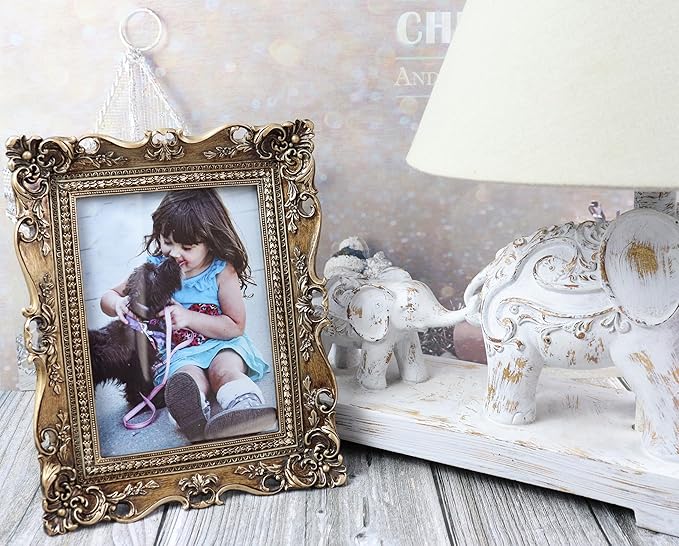 Hymmah Wallet Picture Frame Vintage Photo Frame Ornate Textured Hand-Crafted Resin Picture Frame with Easel & Hook for Tabletop & Wall Display, Decorative Floral Design Home Decor, Photo Gallery, Art, More (G-J, 5*7inch)