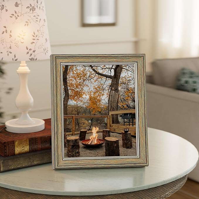 Vittanly 8.5x11 Picture Frame Set of 4, Vintage Photo Frame for Wall Mount, Display 6x8 Pictures with Mat or 8.5x11 without Mat, Rustic Farmhouse Home Decor, Multicolour