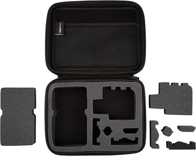 Amazon Basics Small Portable Protective Carrying Case for GoPro and Action Camera, Padded with Secure Handle, 9 x 7 x 2.5 inches, Black