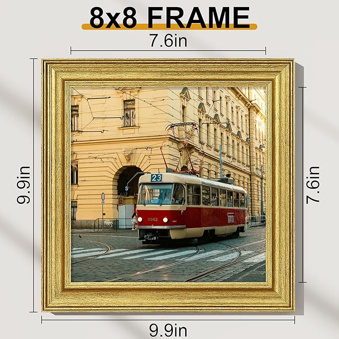 Vittanly 8x8 Picture Frames Set of 2, Ornate Vintage Photo Frame for Wall or Tabletop, Display 8x8 Pictures without Mat, Rustic Gold