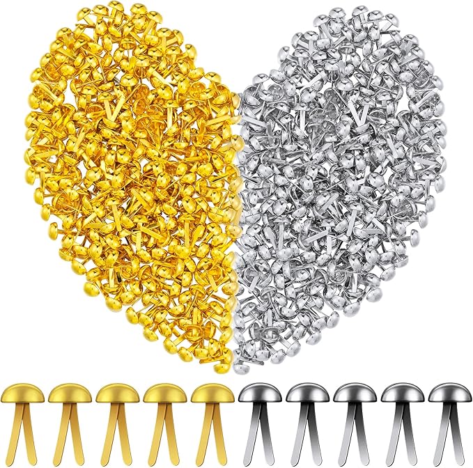 Hotop 500 Pcs Brads for Paper Crafts Metal Round Brass Paper Fasteners for Craft Art Crafting School DIY Supplies(0.3 x 0.6 Inch,Golden, Silver)