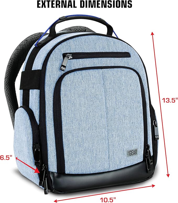 USA Gear Portable Camera Backpack for DSLR with Customizable Accessory Dividers, Weather Resistant Bottom and Comfortable Back Support - Compatible with Canon, Nikon, Sony, Fujifilm, and More (Blue)