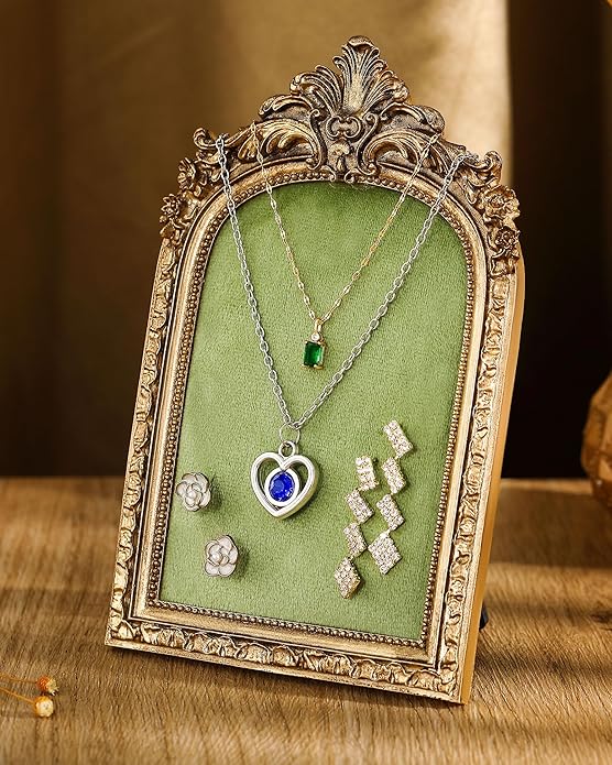 Jewelry Display Stand Vintage Necklace Organizer Ring Holder Earring Tray Resin Jewelry Photography Props Frame with Velvet Backing for Gifts