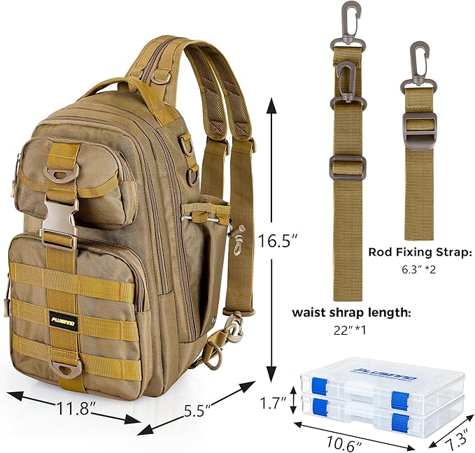 PLUSINNO Fishing Backpack Tackle Bag, Water-Resistant Backpack with Rod Holder, Ideal Gifts for Men