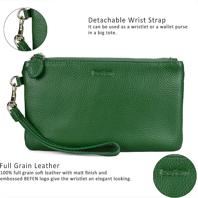 befen Genuine Leather Wristlet Clutch RFID Blocking Bag Cell Phone Wallet Purse Wristlet Wallet Purses and Handbags for Women