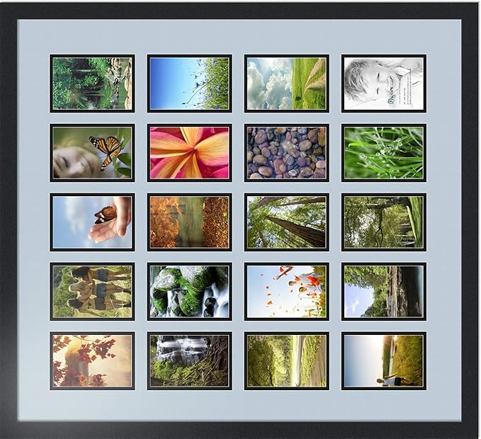 ArtToFrames Collage Photo Frame Double Mat with 20-4x6 Openings with Satin Black Frame and Baby Blue mat.
