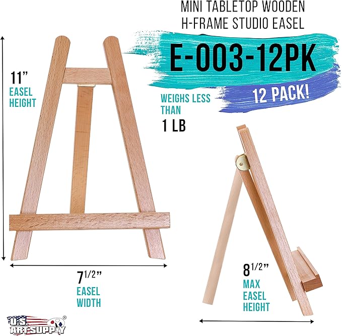 US Art Supply 10.5" Small Wooden Tabletop Easel (12 Pack) for Painting and Display Stand - A-Frame Table Top Easel, Canvas Holder