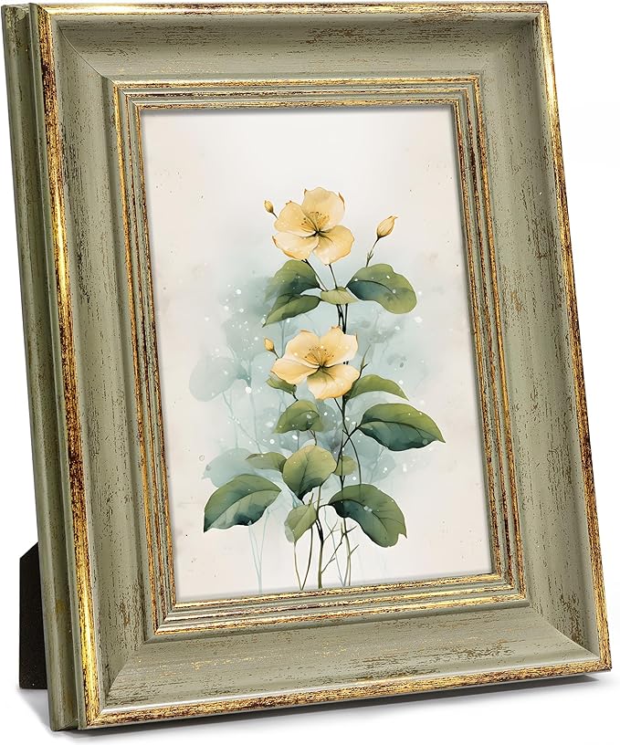 Afuly 5x7 Picture Frame Vintage Antique Photo Frame Retro Green Gold Picture Frames Home Decor for Wall Haning or Tabletop Display, Wedding Birthday Gifts for Mom Grandma Women