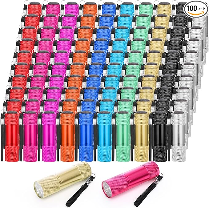 VIHOSE 100 Pcs Mini Flashlights Bulk Valentines Classroom Gifts Flashlight Aluminum LED Handheld Torches for Party Favors Night Reading Camping Emergency Gifts, Batteries Not Included(Bright Color)
