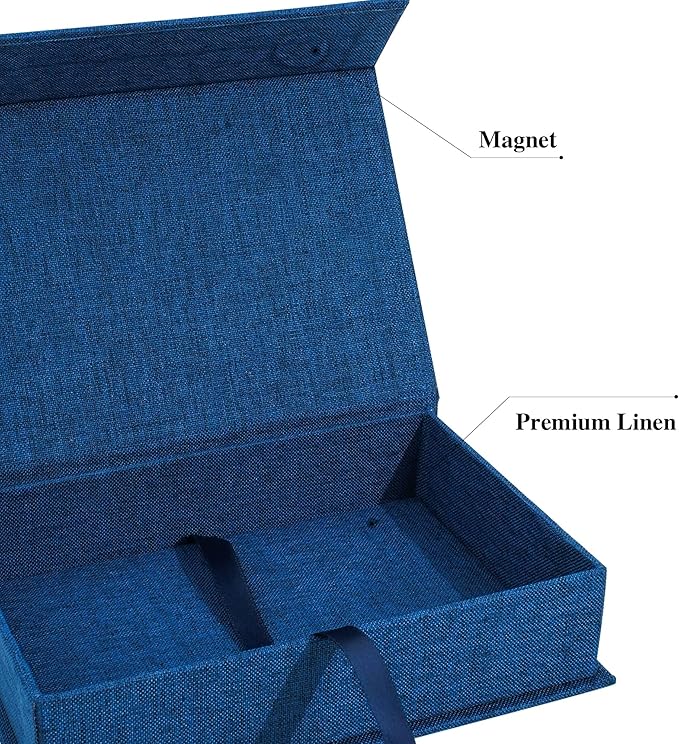 Hiwhy Photo Storage Box 4x6, Linen Photo Box, Memory Box Perfect to Store Your Photo, Pictures, Certificates, Scrapbooking Supplies, Keepsakes and Jewelry Navy Blue