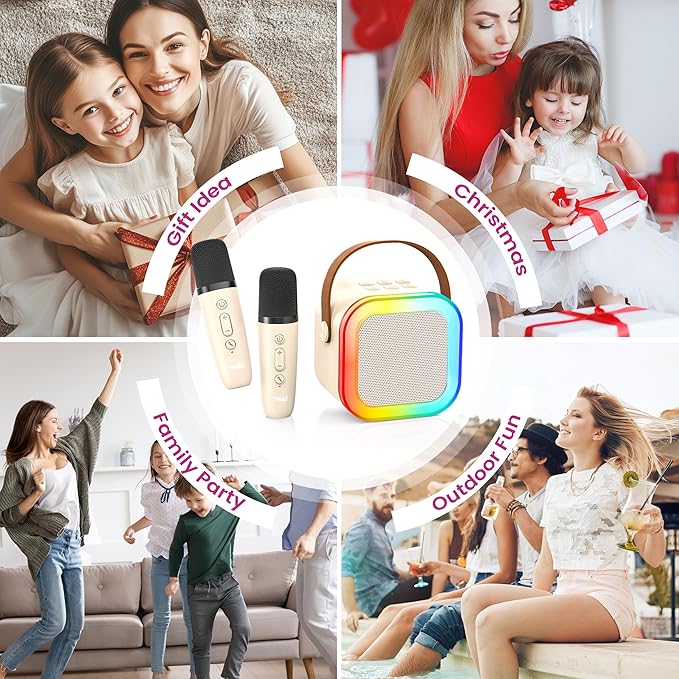 Karaoke Machine for Kids Adults, Portable Bluetooth Speaker with 2 Wireless Karaoke Mics Player,2026 TOP Birthday Gifts Toys for Girls 3,4, 5, 6, 7, 8+Years Old Toddler(Light Beige)